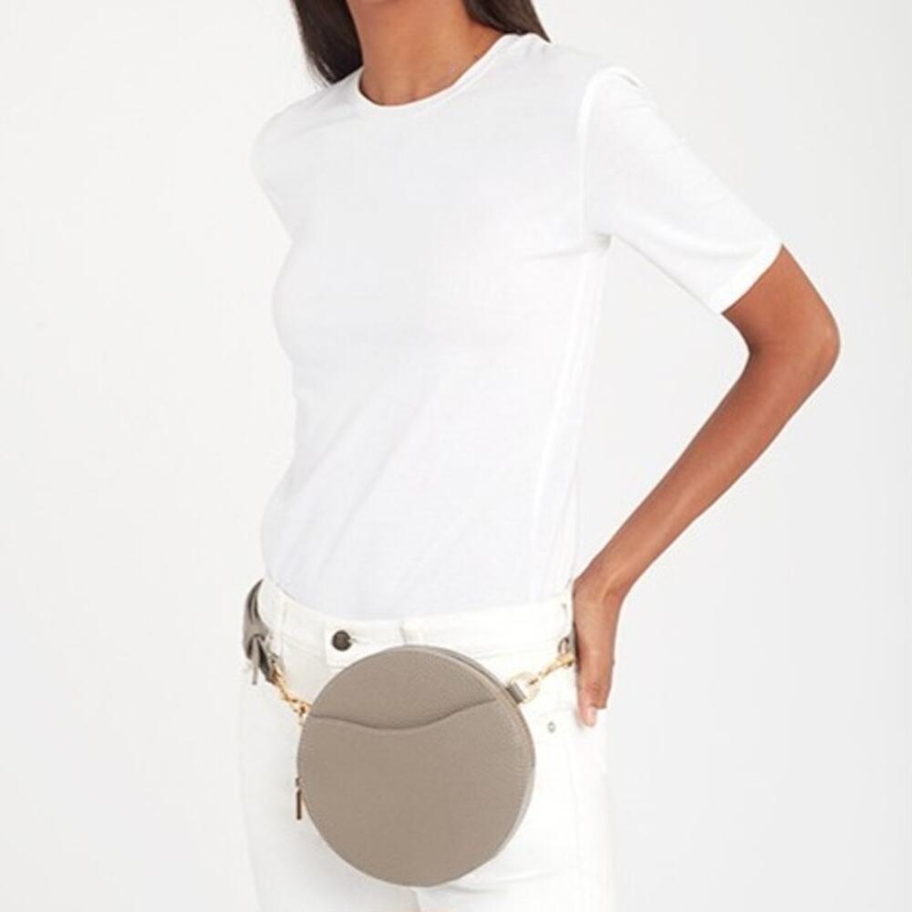 Cuyana Mini Circle Belt Bag Stone Color Convertible Leather Waist Bag Size XS/S